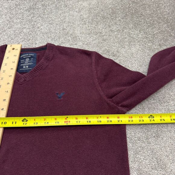 American Eagle Outfitters Pullover Sweater Mens Medium Burgundy Cotton V-Neck - Picture 11 of 13